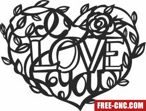 Love you valentines day floral heart - Download free dxf for cnc plasma cutting