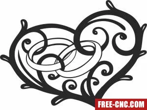 Heart weeding rings clipart - Free dxf for laser cutting and plasma