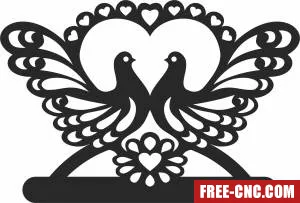 Heart dove birds art - Free dxf files ready to cut