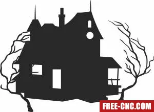 Halloween scary house clipart - Download free dxf for cnc plasma cutting