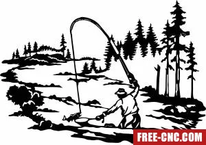 Fishing scenery clipart - Free dxf files ready to cut