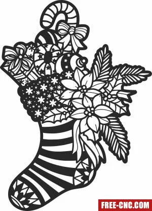 Christmas stocking flowers clipart - Free dxf files ready to cut