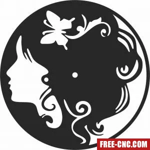 Butterfly woman hairdresser wall clock - Free dxf files ready to cut