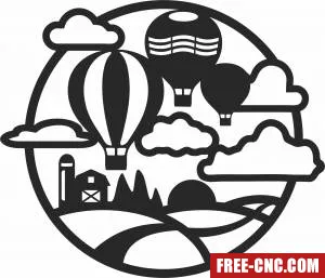 Hot air balloon scene - Free dxf files ready to cut