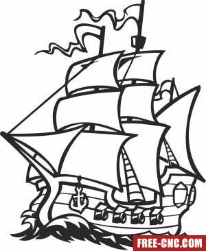 Pirate ship clipart - Free dxf for laser cutting and plasma