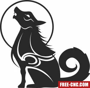 Wolf howl moon wall sign - Free dxf files ready to cut