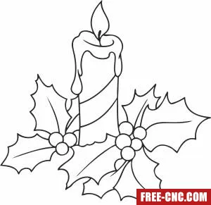 Christmas candle and holly leaves - Free dxf for laser cutting and plasma