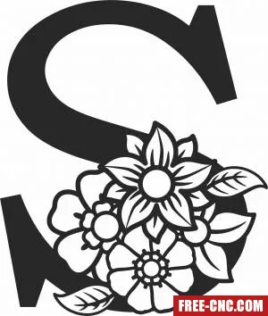 Monogram letter s with flowers - Free dxf download