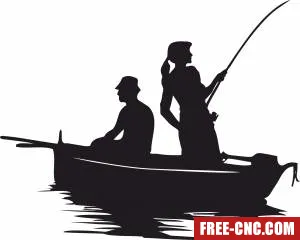 Fishing couple clipart - Free dxf files ready to cut