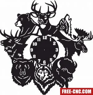 Wild animals wall clock bear deer wolf - free dxf download