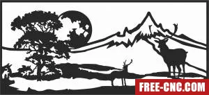 Deer scene forest clipart - Free dxf for laser cutting and plasma