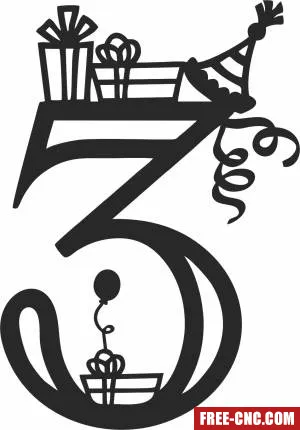 3 years birthday cliparts - Free dxf for laser cutting and plasma