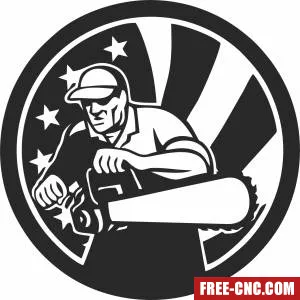 Tree surgeon holding chainsaw with usa flag - Free dxf files ready to cut