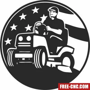 American gardener mower mowing lawn with usa flag - Free dxf files ready to cut