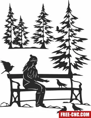 Winter scene girl clipart - Download free dxf for cnc plasma cutting