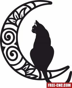 Cat decorative on the moon clipart - Free dxf files ready to cut