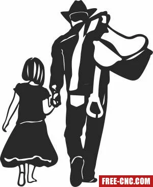 Cowboy and daughter wall art - Free dxf for laser cutting and plasma