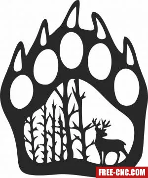 Bear paw with deer scene - Free dxf for laser cutting and plasma