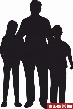 Family silhouette father with children - free dxf download