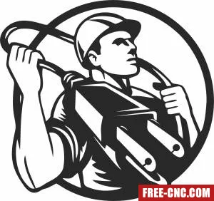 Electrician carrying electric plug circle cliparts - Free dxf download