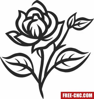 Flower silhouette rose line art - Free dxf files ready to cut