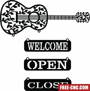 Welcome guitare open close - free dxf download