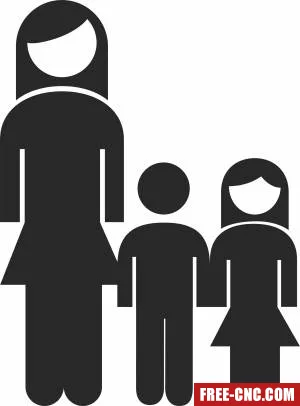 Mother with kids silhouette - Download free dxf for cnc plasma cutting