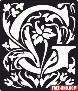 Personalized monogram initial letter g floral artwork - Download free dxf for cnc plasma cutting