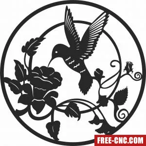 Hummingbird with flowers - Free dxf download