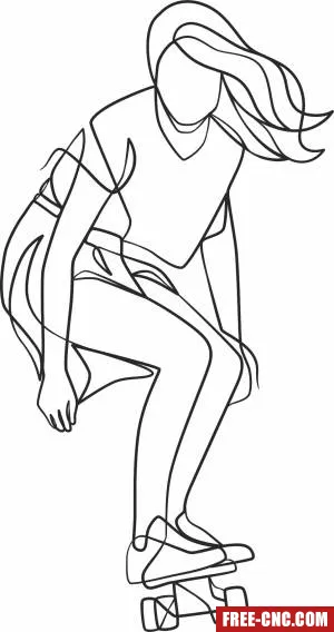 Line drawing skateboard girl art - Free dxf download