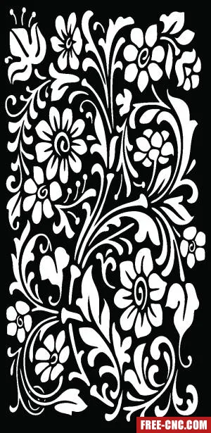 Floral decorative wall screen panel pattern door - free dxf download