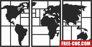 World map wall art decor - Free dxf for laser cutting and plasma