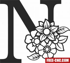 Monogram letter n with flowers - Free dxf files ready to cut