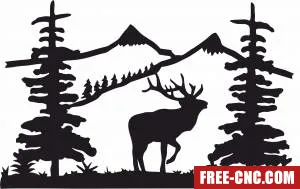 Elk buck scene clipart design deer - Free dxf download