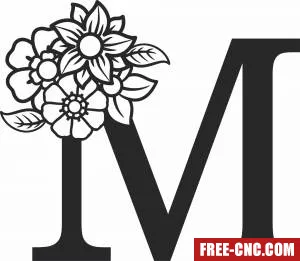 Monogram letter m with flowers - Free dxf download Monogram letter m with flowers - Free dxf download