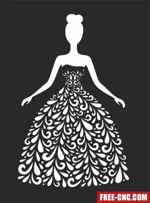 Girl with floral dress clipart - Download free dxf for cnc plasma cutting