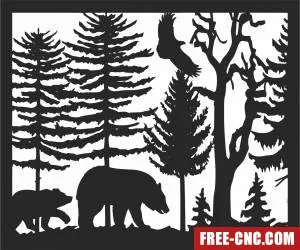 Bear scene forest art - Download free dxf for cnc plasma cutting