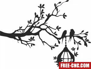 Tree branch with birds cage - Free dxf for laser cutting and plasma