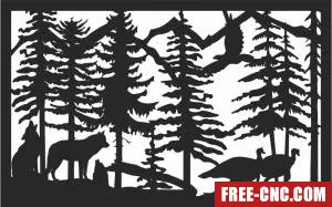 Wolf peacock scene forest art - Download free dxf for cnc plasma cutting