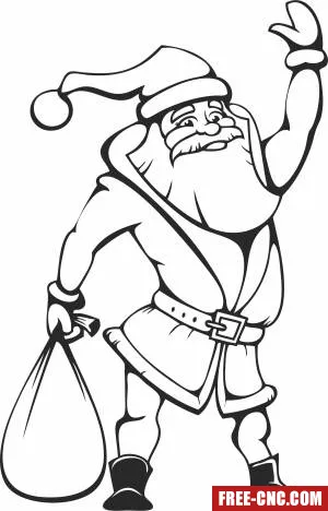 Santa claus with bag of christmas gifts - Free dxf download