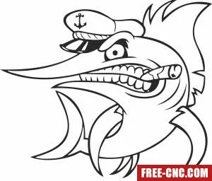 Cartoon swordfish with captain hat - Free dxf files ready to cut