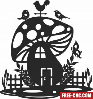 Mushroom house wall decor - Free dxf files ready to cut