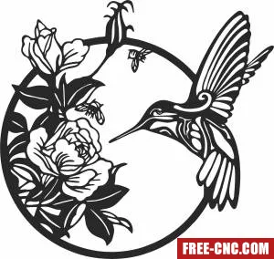 Hummingbird with flowers wall decor - Free dxf download