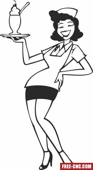 Retro waitress clipart - Download free dxf for cnc plasma cutting