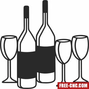 Wine bottle and glasses - Download free dxf for cnc plasma cutting