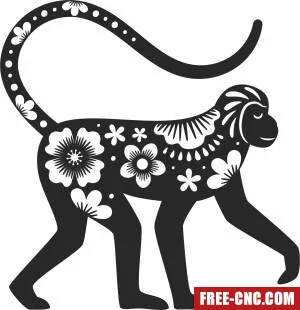 Monkey with flowers clipart - Free dxf download