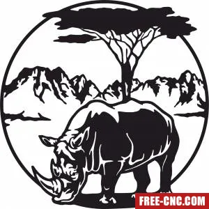 Rhinoceros scene clipart design - Free dxf download