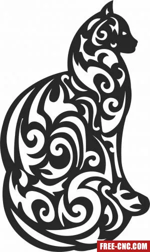 Vector graphics mandala cat silhouette - Free dxf for laser cutting and plasma