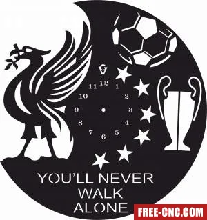 Liverpool wall vinyl clock never walk alone - Free dxf for laser cutting and plasma