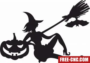 Happy halloween sign witch on pumpkin - free dxf download